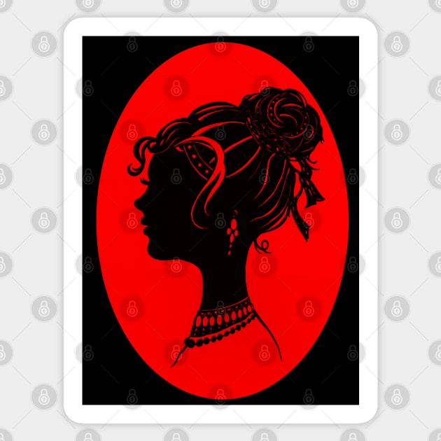 Red Vanity , Fashion Goth Silhouette Beauty Paper Cutout Fashion illustration Lady Sticker by IrenesGoodies